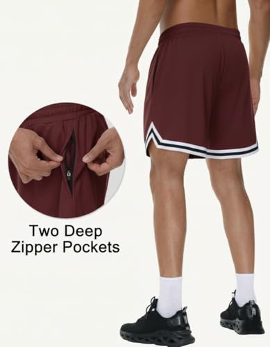 KG3 Mens Long Basketball Shorts with Zip Pockets - Athletic Gym Workout Sport Shorts Quick Dry Lightweight (in, Alpha, L, Regular, Standard, Wine) - Image 3
