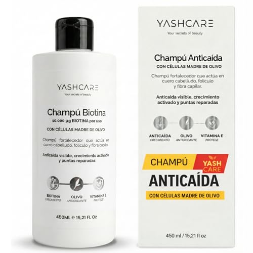 Champú Anticaída Hombre y Mujer con Biotina 10.000 µg - Champú Sin Sulfatos Ni Parabenos - Reduce la Caída por Quiebre y Fortalece la Raíz – Biotina para un Cabello más Fuerte de Uso Frecuente 450 ml