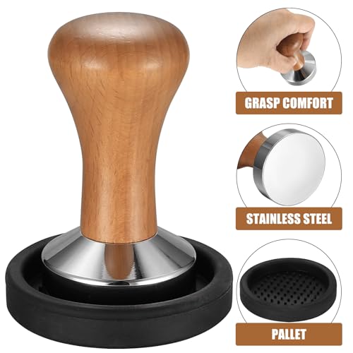 Coffee Tamper 51mm, Espresso Coffee Tamper, Espresso Press Barista Tamper with Stainless Steel Base & Wooden Handle for Coffee Grounds Barista Espresso Machines Accessories - Image 3