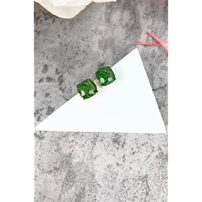 Sparkly Color Glass Post Earrings - Cushion Cut Solid, Square Lever, Round, Semi Precious Glitters Epoxy, For Women