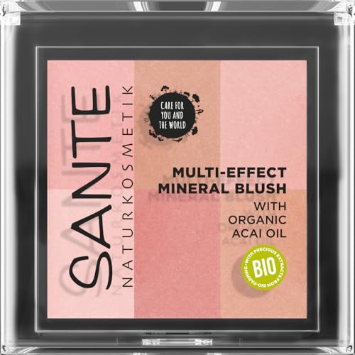 SANTE Naturkosmetik Multi-Effect Mineral Blush 01 Coral, fard, 6 sfumature di colore per un bagliore naturale e una carnagione fresca, con preziosi estratti biologici, naturale, vegano, 8 g