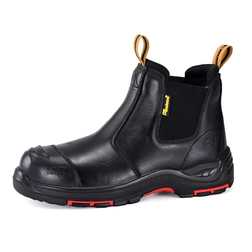 Image of Mens Work Boots Steel Toe Chelsea Safety Boots Cow Leather Waterproof Lightweight Working Shoes