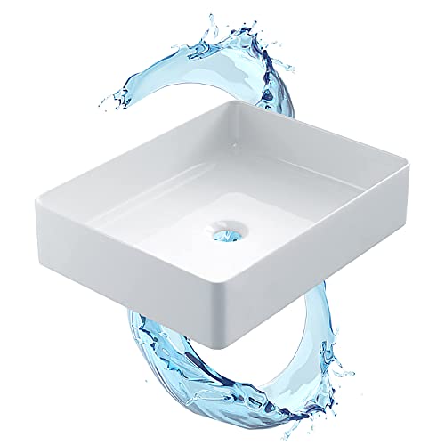 Starbath Plus - Lavabo Blanco de Cerámica - Con Forma Rectangular - Medidas 48 x 37 x 11 cm - Ideal para Poner sobre Encimera de Muebles de Baños y Aseos Cover