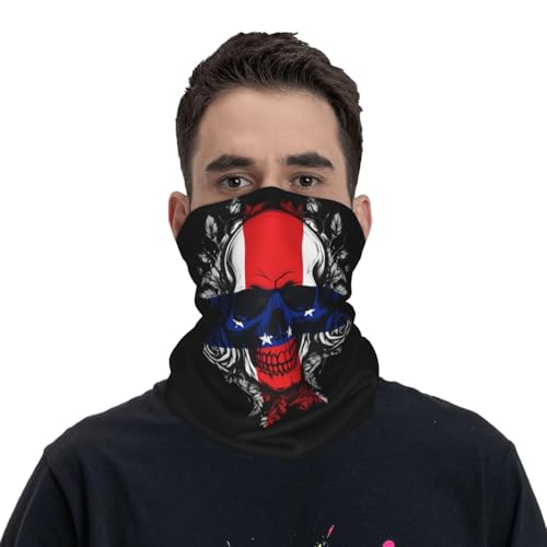 Netherlands Antilles The Dutch Antilles Flag Skull Neck Gaiter Balaclava Face Mask for Men Women Patriotic Design Seamless Bandana Cover Scarf Headwear Headband Head Wrap White