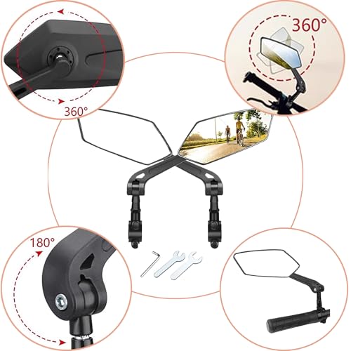 1 Pair Adjustable Handlebar Bike Mirror, Shatterproof HD Glass Lens, Universal Fit Rearview Bicycle Mirrors, 360° Rotatable, Compatible with Mountain Bikes, E-bikes, Road Bikes - Thumbnail 5