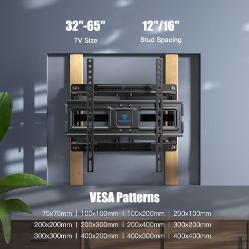 PERLESMITH Full Motion TV Wall Mount for Most 32-65 inch TVs up to 99 lbs, TV Mount with Dual Articulating Arms Tilt Swivel Extension Leveling, Max VESA 400x400mm, Fits 12"/16" Wood Studs, PSMFK9 by PERLESMITH - Image 2