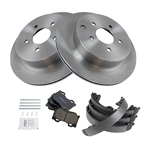 Image of TRQ Rear Brake Pad and Rotor Set Ceramic Parking Shoe Compatible with 2014-2017 Infiniti Q50 Q70 2017 Q60 2015-2019 Q70L 2014 QX70
