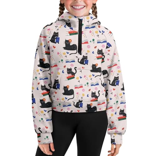 Girls Zipper Hoodie Climbing Long Sleeve Half Zip Sweatshirt Lightweight Cozy Crop Sweatshirt Casual Fall Tops