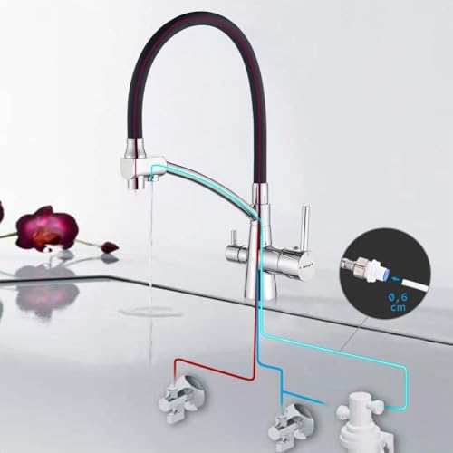 Ibergrif M22128-2 - 3 Wege Küchenarmatur, Spültischbatterie mit Schwarz Flexibler Auslauf und Brause, Wasserhahn Küche, Chrom, Silver – Ansicht 3