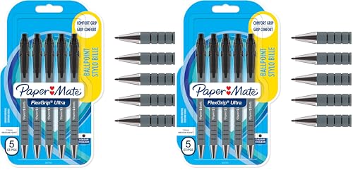 Image of Paper Mate Flexgrip Ultra Retractable Ballpoint Pens | Medium Point (1.0mm) | Black | 5 Count (Pack of 2)