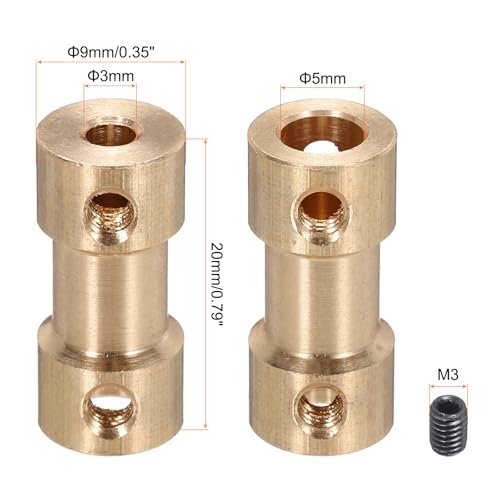 QUARKZMAN Wellenkupplung Verbinder mit Bohrung von 3mm-5mm Länge 20mm φ 9mm 8 Pcs Wellenkupplungen M3 Messingwellen Starre Kupplung für Auto Motorzubehör 3D-Drucker DIY-Roboter Kupferton