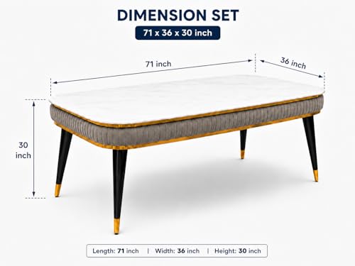 Image of WOODEN SPACE 6-Seater Wooden Dining Table Set | Nano Composite Marble Top | Solid Wood Base | Modern Dining Room Furniture with 6 Chairs (Printed Brown)