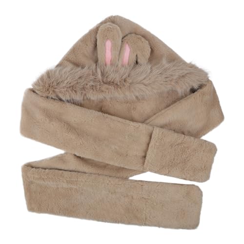 Plush Winter Warm Cartoon Bunny Ears Hat Scarf Gloves 3-in-1 Faux Fur Women Girls Hoodie Hat with Scarf Pocket Mitts4
