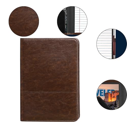 Image of Padfolio /Portfolio Binder, Mini Padfolio Portfolio Binder 5 x 8 Legal Writing Pad, A5 Document Organizer Folder for Men Women,Dark Brown.