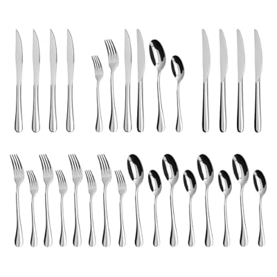 24-Piece Silverware Set with Steak Knives,Silver Flatware Set for 4,Food-Grade Stainless Steel Tableware Cutlery Set,Mirror Polished & Dishwasher Safe