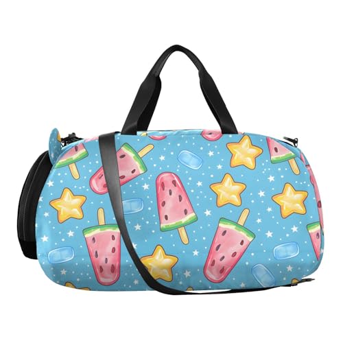 Duffle Bag for Boys or Girls with Shoes Compartment, Watermelon Popsicles Stars Sports Travel Bag Overnight2