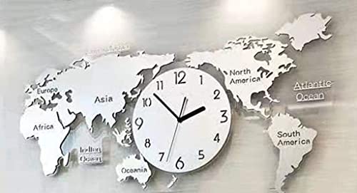 Horloge murale surdimensionnée carte du monde métal silencieuse
