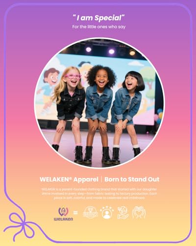Image of WELAKEN Print Denim Jacket for Girls & Kids II Little Girl's Button Down Crop Jean Jacket Coat