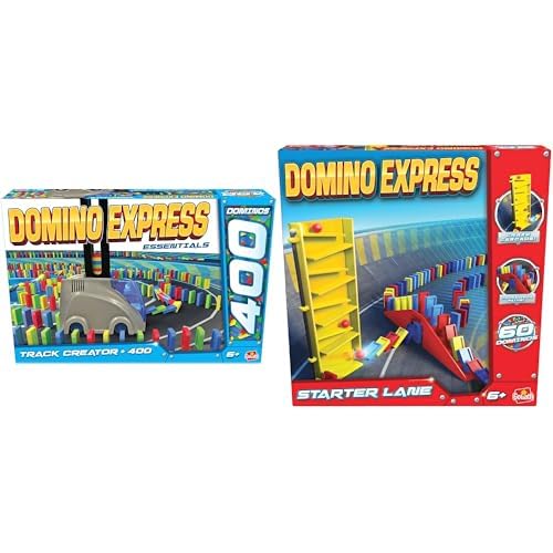 Crazy Race – Set mit 2 Spielen: Domino Express Track Creator + Starter Lane – Konstruktionsspiel – Domino-Rennen – Werden Sie der König der Kaskade – Zum Spielen allein, mit Familie oder Freunden – 1+