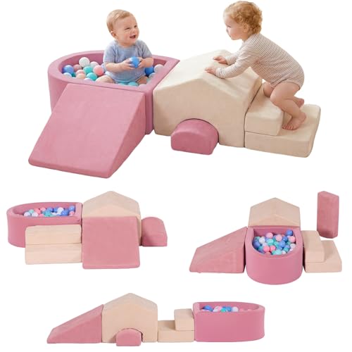 Image of STAOLENE Soft Foam Climbing Blocks with Ball Pit(No Balls) | Indoor Playground Climbing Toys for Toddler 1-3, Ideal Gift for Crawling & Sliding, Machine-washable Covers