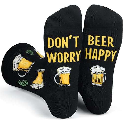 GOLIN Cool Novelty Beer Funny Saying Crew Socks Humorous Beer Lover Gifts Gag Birthday Gifts for Men Women