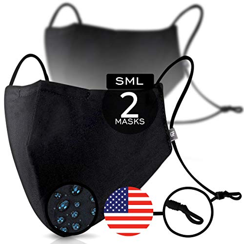 Black Cotton Mouth & Nose Cover – Pack of 2 - FITS MOST ADULTS – Waterproof & Swiss AG Nano Tech on USA Satin Cotton with Nose Bridge, Adjustable Strap, Washable & Reusable 50x for Men & Women (B) Black Cotton Mouth & Nose Cover – Pack of 2 - FITS MOST ADULTS – Waterproof & Swiss AG Nano Tech on USA Satin Cotton with Nose Bridge, Adjustable Strap, Washable & Reusable 50x for Men & Women (B)