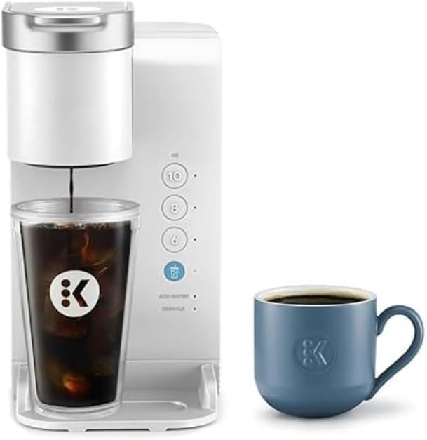 KeurigK K-Iced Essentials Coffee Maker, Iced and Hot Single-Serve KCup Pod Brewer with Removable Reservoir and Auto-Off – Choose Your Color (White)