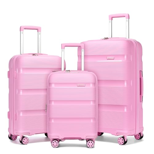 Kono Luggage Sets 3 Piece Hard Shell Travel Trolley 4 Spinner Wheels Lightweight Polypropylene Suitcase with TSA Lock (Pink, 20/24/28 Set)