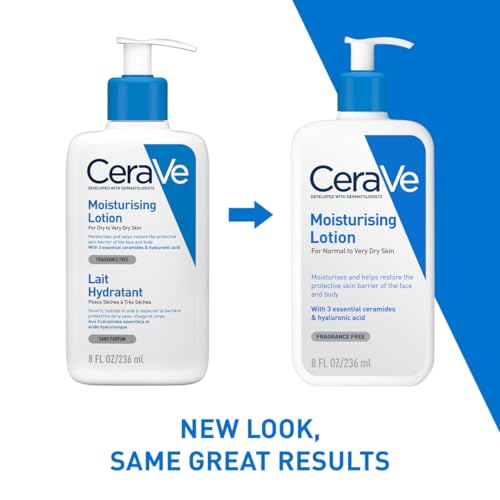CeraVe Körperlotion mit Pumpspender, Für trockene bis sehr trockene Haut, Feuchtigkeitscreme Hyaluron und 3 essenziellen Ceramiden, Geeignet bei Neurodermitis, 236 ml