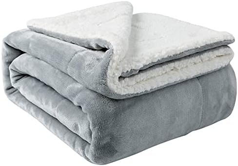 NANPIPER Sherpa Blanket Twin Thick Warm Blanket for Winter Bed Super Soft Fuzzy Flannel Fleece/Wool Like Reversible Velvet Plush Blanket (Light Grey Twin Size 60"x80")