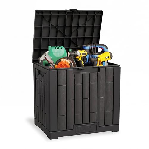 Image of EAST OAK 31 Gallon Outdoor Storage Box, Waterproof Deck UV-Resistant Resin Bin for Patio Cushions, Garden Tools, Accessories & Package, Lockable Wind-Resistant Lid, Steel-Reinforced, Black
