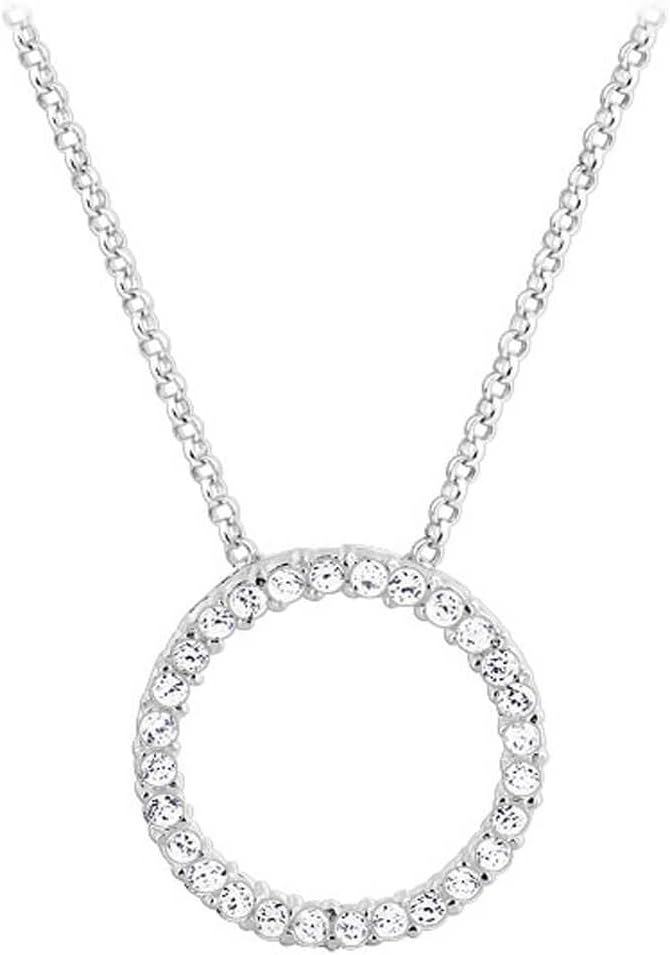 Gem Avenue 925 Sterling Silver Round CZ Eternity Pendant with Rolo Chain Necklace
