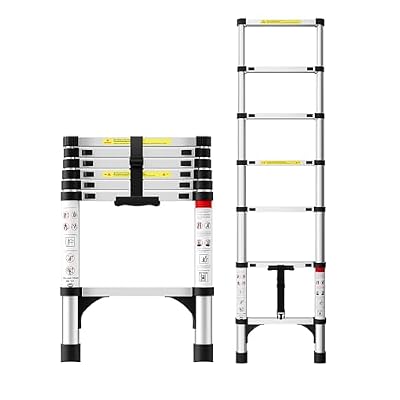 SEEKNEW Telescoping Ladder 6.5 FT, Aluminum Extension Ladder with Triangular Stabilizers, 330 lbs Capacity, Portable Collapsible Ladder for RV, Home; Silver