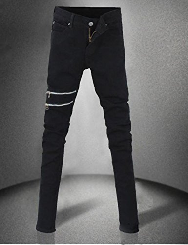 Casual Mens Punk Skinny Black Denim Jeans Trousers with Zippers2