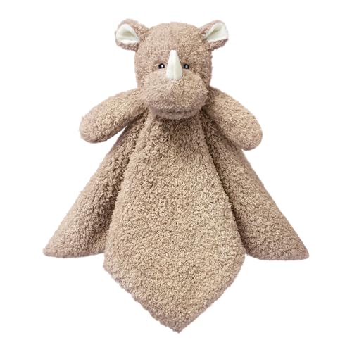 Image of Baby Brown Rhino Soft Stuffed Animal Security Blanket, Plush Rhino Character Lovey Blanket, Baby Shower /Nursery Gift, Newborn Infant Toddler Snuggle Blankie for Boys Girls, 14 Inches