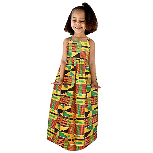 Girls Boho African Style Dress Maxi Casual Dashiki Dress Traditional Floral Print SIing Skirt Little Girl Dress with