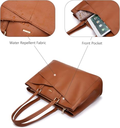 Image of Laptop Tote Bag for Women 15.6 Inch Waterproof Leather Computer Laptop Bag Women Business Office Work Bag Briefcase Large Travel Handbag Shoulder Bag