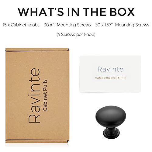Image of Ravinte 15 Pack Matte Black Round Zinc Cabinet Knobs for Kitchen Bathroom Closet Dresser Cabinets