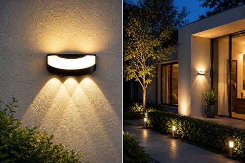 Image of FILLISKA LED Indoor UP Down Wall Light, Warm White Colour with Shockproof Alluminium White Body (Black Semicircle 9 Watt)