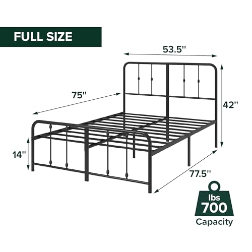 Image of Zinus Leonardo Metal Platform Bed Frame, Victorian Spindle Style Headboard and Footboard, Heavy Duty Bed Base, Ample Underbed Space, Full