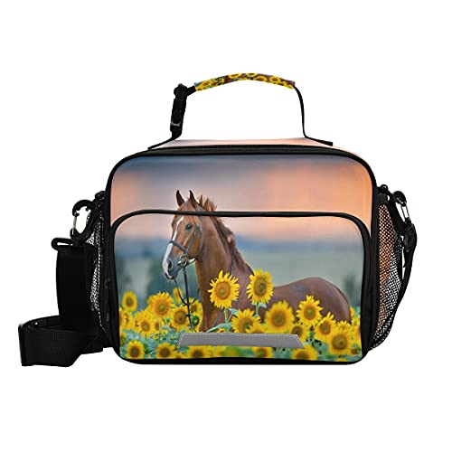 Horse Sunflowers Lunch Box Girls, Lunch Bag For Kids School Insulated Tote Bag Cooler Tote With Adjustable Shoulder Strap For Boys #TOP7