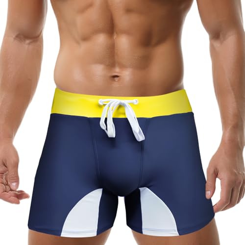 FEOYA Men's Square Leg Swimsuit Jammers with Adjustable Drawstring Quick Dry Compression Swim Briefs UPF 50+ Athletic Training Swim Shorts for Summer Beach Navy Blue X-Large 2025