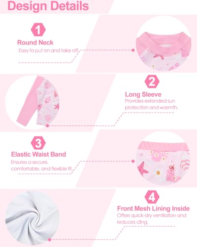 Image of babygoal Little Girl Rash Guard UPF 50+ Swimsuit 2-Piece, Long Sleeve Rashguard Bathing Suit Set for Girls 3-8 Years