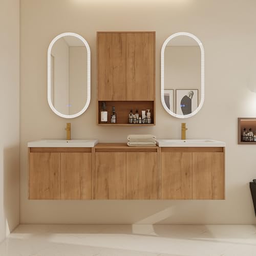 San Merah 72" Bathroom Vanity Set, 72 Inch Modern Floating