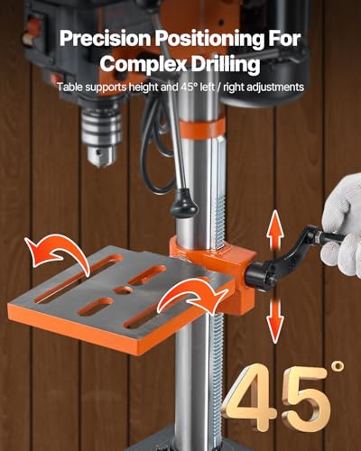 VEVOR Benchtop Drill Press, 3.2 Amp and 5-Speed Adjustable Drill Press with 10 in Swing, Cast Iron Frame, Worktable Tilts 0-45°, Ideal for Drilling Wood & Metal