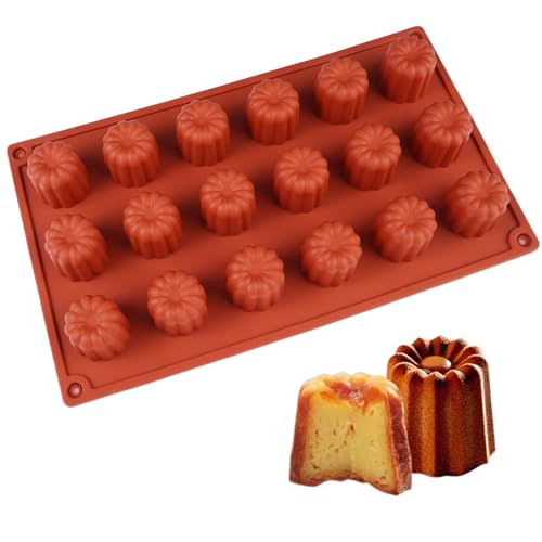 Orixo 18 Cavities Mini Cannelé Silicone Mould, Mini Canele Mould, Cake Mould, Reusable, Non-Stick, with 20 Cavities, Diameter 35 x Height 36 mm, for Baking in the Oven, for Chocolate, Jelly, Pudding