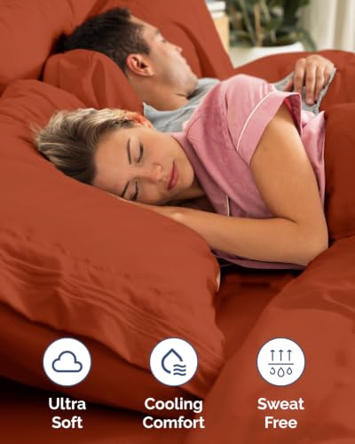 Image of Flex Top Split Head King 6 Piece Sheet Set - Soft & Cooling - Terracotta | Ultra Soft Hotel Luxury Bedding Set w / 8-16 Inch Deep Pockets, 1 Flat & 1 Split-Head Fitted Sheet & 4 Pillowcases, Fade Free