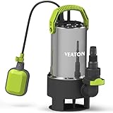 VEATON Portable Submersible Pump 1100W 20000 L/H, Stainless Steel Dirty Water Pump Automatic/Manual Operation by Float Switch, Water Transfer Drainage Pump for Basement Pond Garden Pool Hot Tub