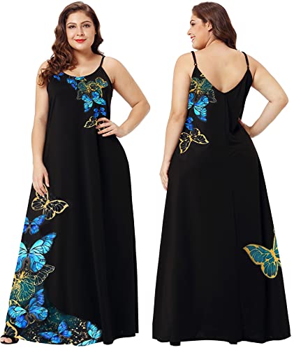 Image of Wolddress Womens Maxi Dress with Pockets 2026 Casual Strap Plus Size Loose Plain Long Office Summer Beach Travel Dresses S-5X