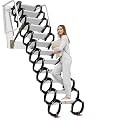 AOKNV 2300LBS Attic Ladder, 12FT Aluminum-Magnesium Alloy Attic Ladder Pull Down System with Anti-Slip, Wall Mounted Attic Stairs Pull Down Foldable for Attic Garage Basement